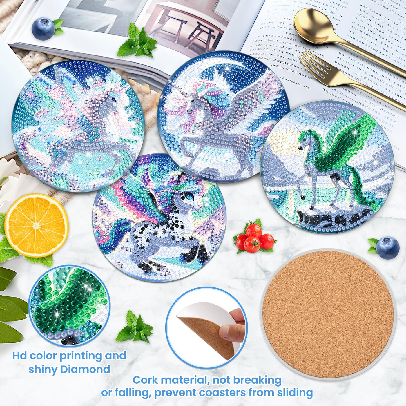 8 PCS Diamond Painting Coasters with Holder