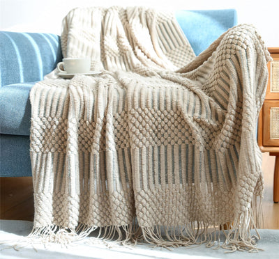 Boho blanket soft knitted blanket reversible blanket