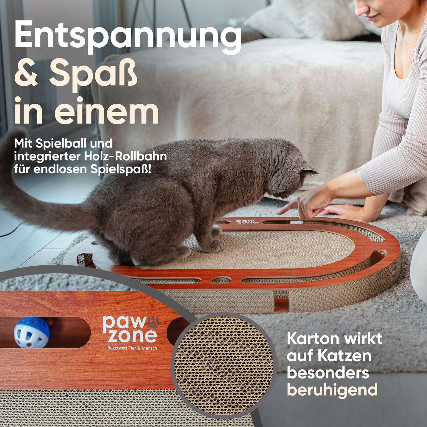 Planche à gratter - Peut être utilisée des Deux Côtés + Carton Interchangeable - Comprend un jouet pour Chat-Carton à gratter XXL de Haute Qualité en MDF Robuste-Tapis à gratter