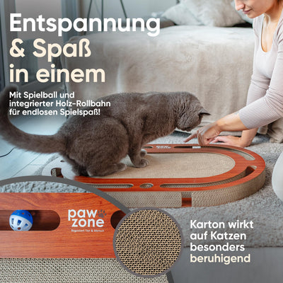 Planche à gratter - Peut être utilisée des Deux Côtés + Carton Interchangeable - Comprend un jouet pour Chat-Carton à gratter XXL de Haute Qualité en MDF Robuste-Tapis à gratter