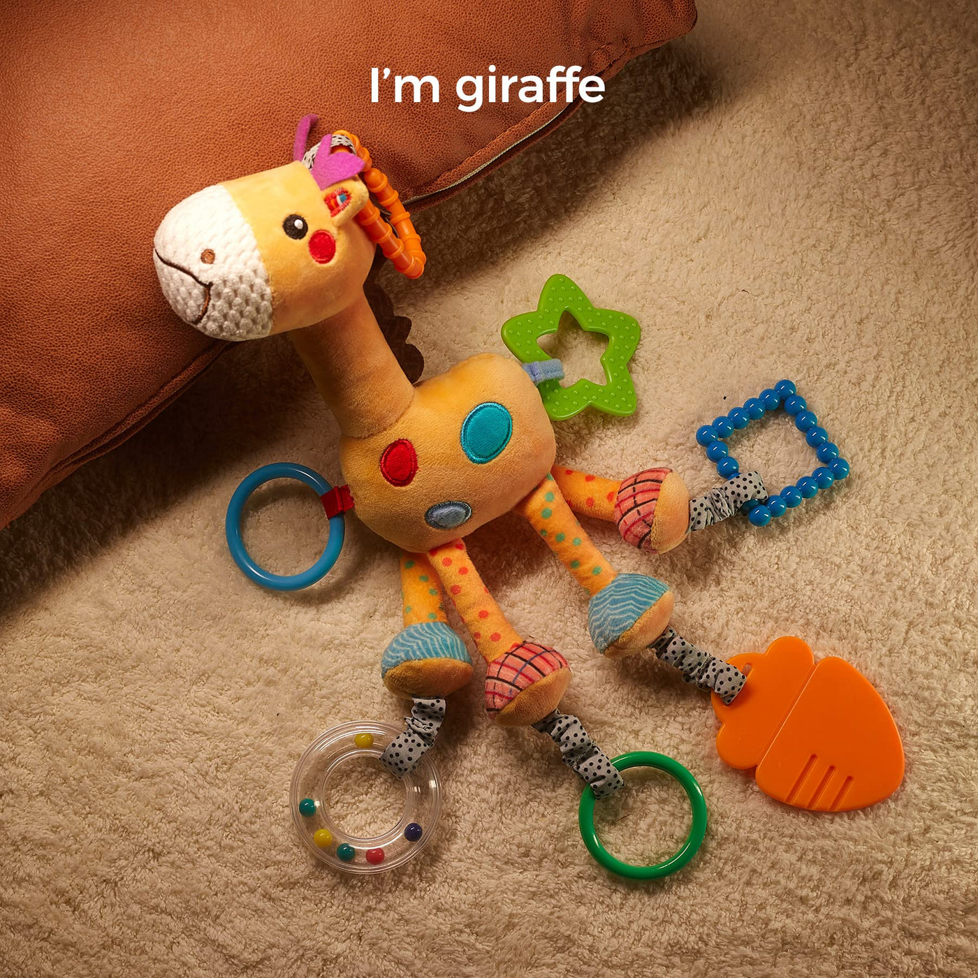 Giraffe Hanging Rattle Toy, Baby Kinderwagen Spielzeug mit Windspiel, Autositz Krippe Plüschtier Aktivität