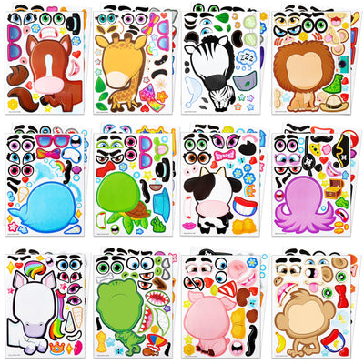 Make-a-face sticker sheets to make your own animals, mix and match sticker sheets