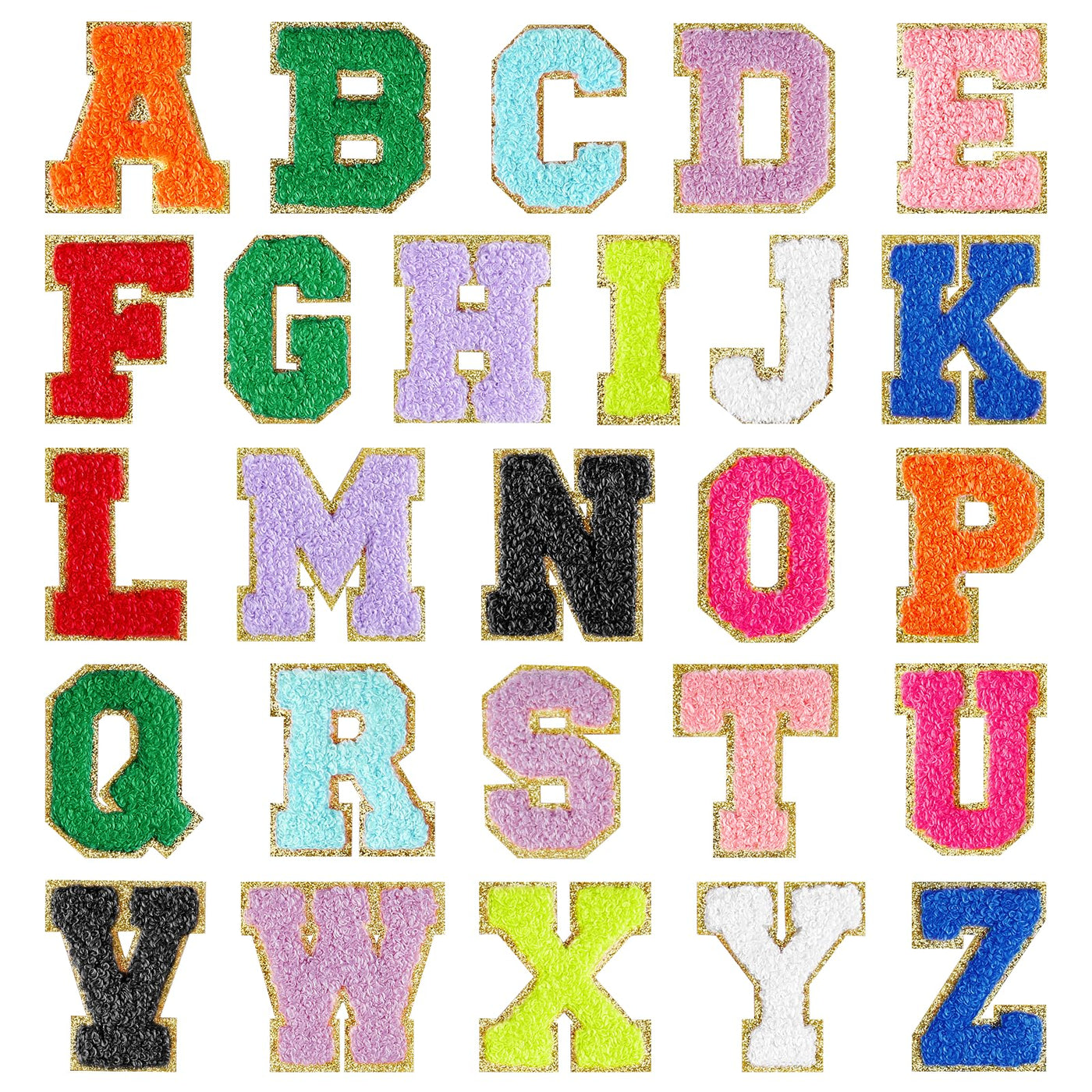 Selbstklebende Chenille-Buchstabenpatches zum Aufbügeln auf Kleidung, Stoff, Schuhe, Taschen