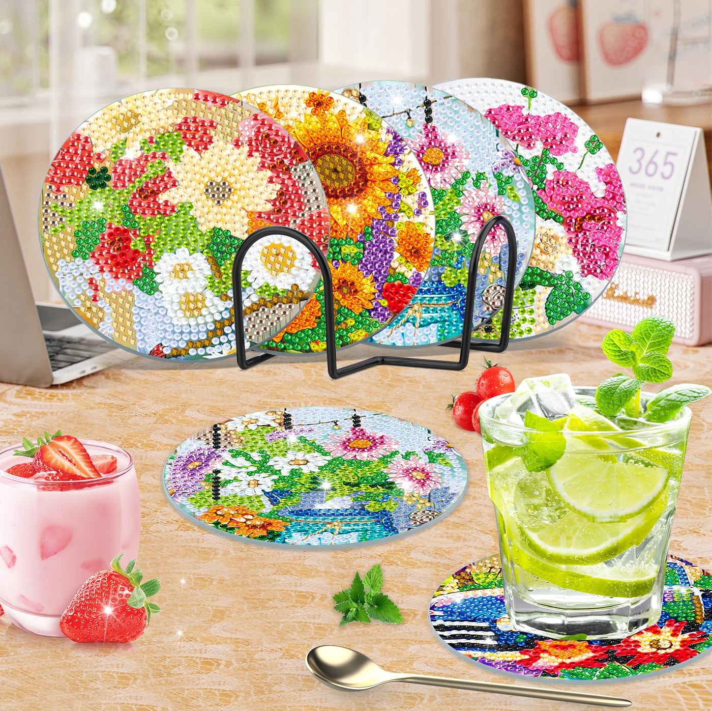 6 PCS Diamond Painting Coasters with Holder