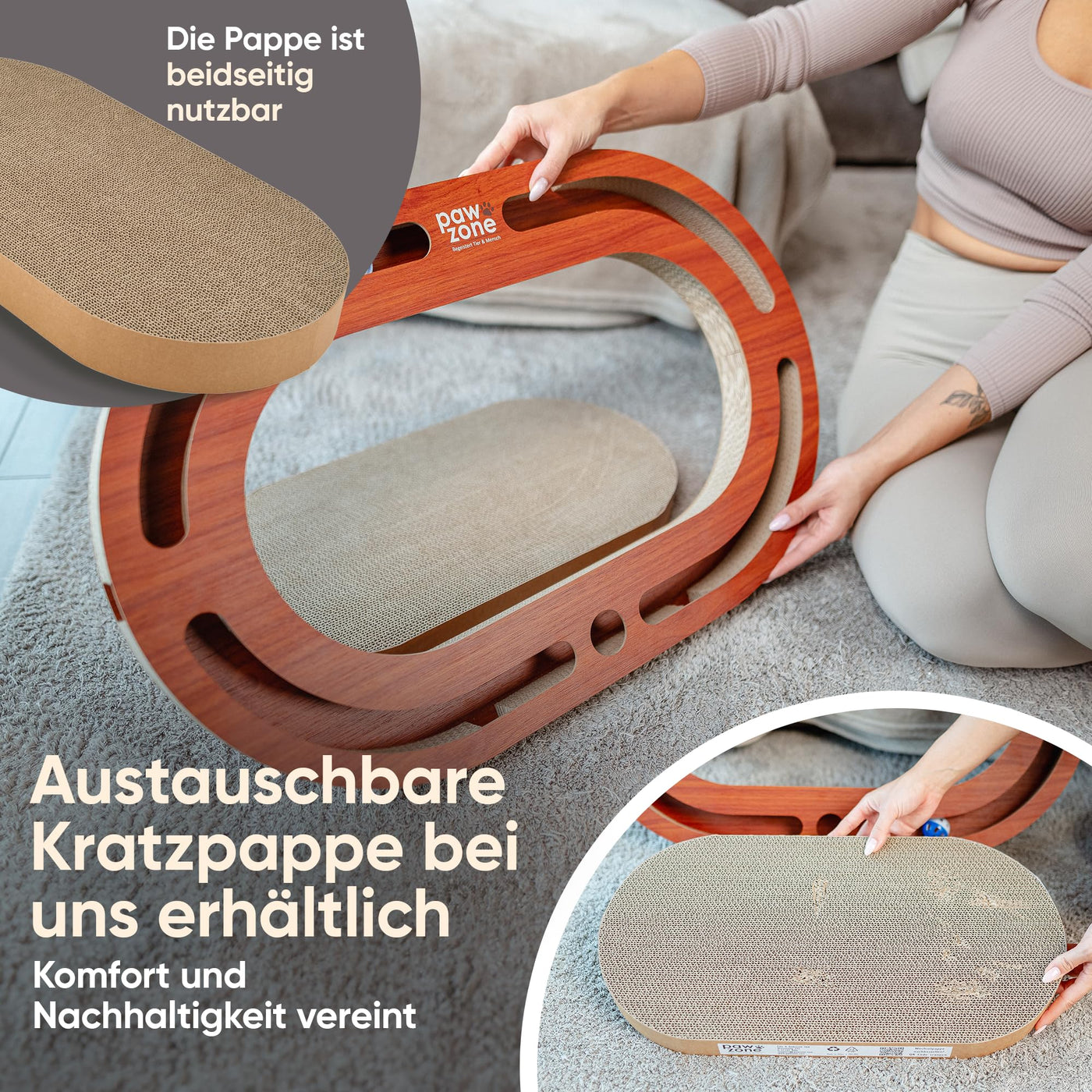 Planche à gratter - Peut être utilisée des Deux Côtés + Carton Interchangeable - Comprend un jouet pour Chat-Carton à gratter XXL de Haute Qualité en MDF Robuste-Tapis à gratter