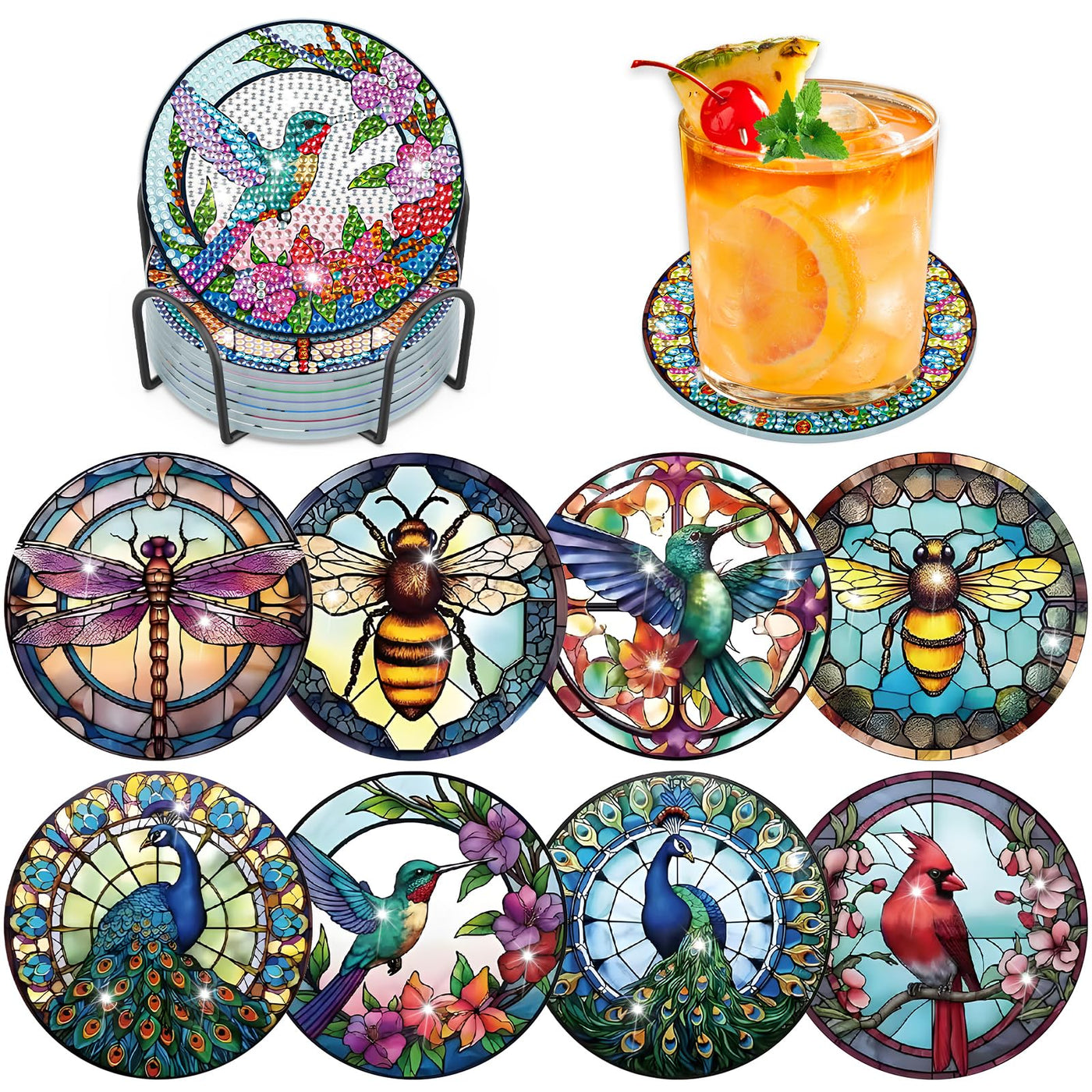 8 PCS Diamond Painting Coasters with Holder