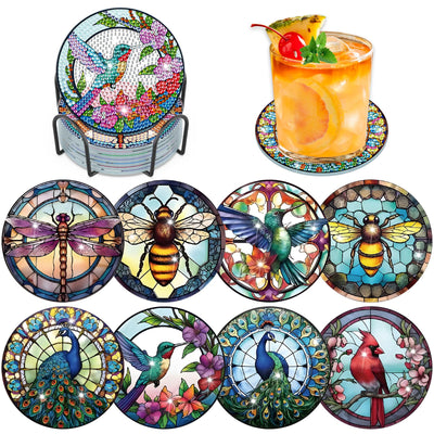 8 PCS Diamond Painting Coasters with Holder