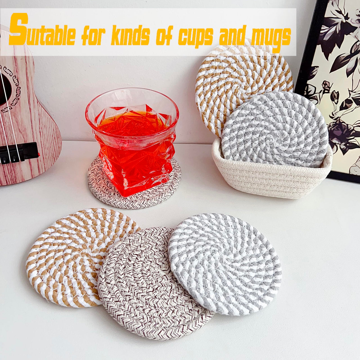 Verres à sous-verre Boho avec panier de rangement