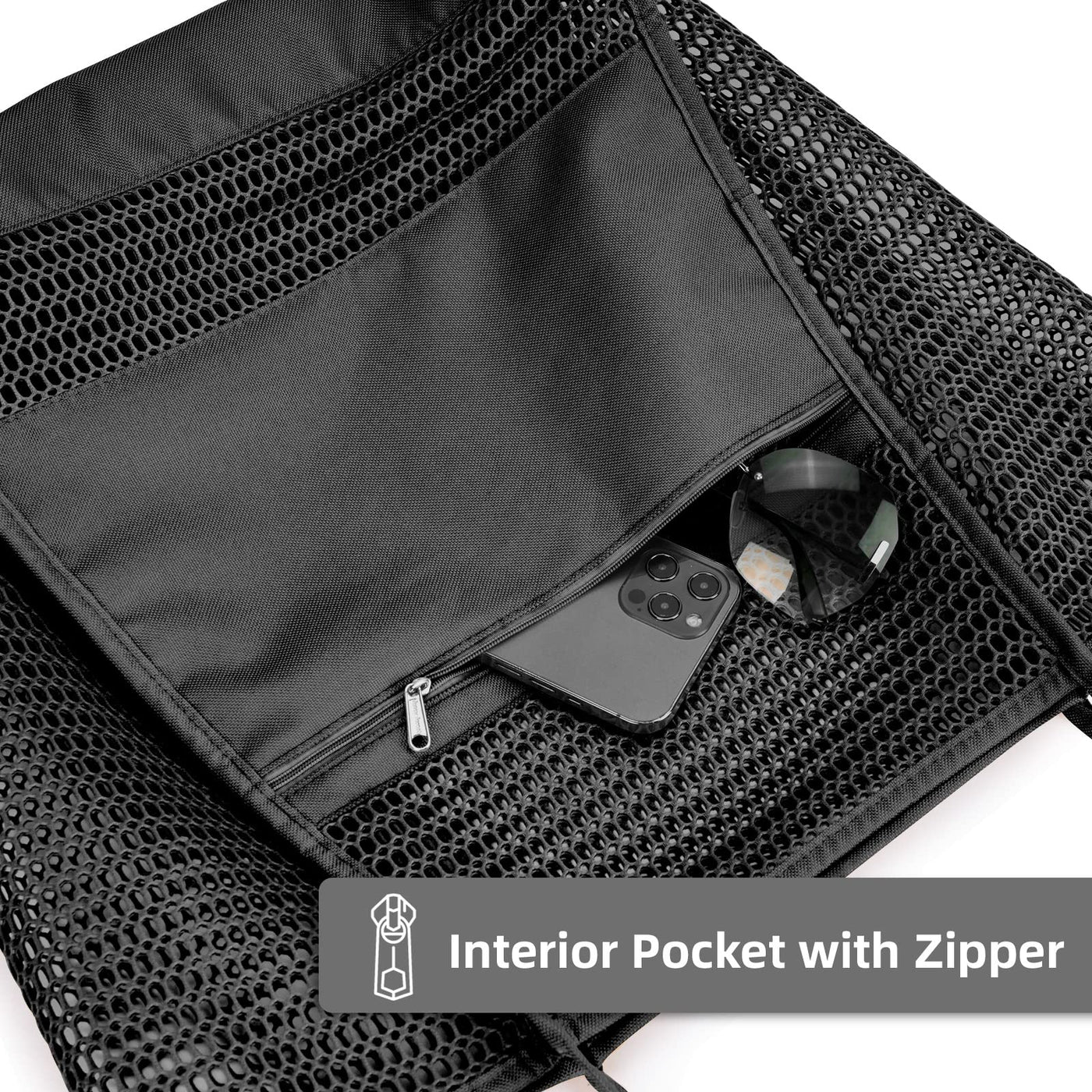 Sac de plage en maille avec poche intérieure zippée, sac à bandoulière pour femmes, sac de natation, sacs à main pliables