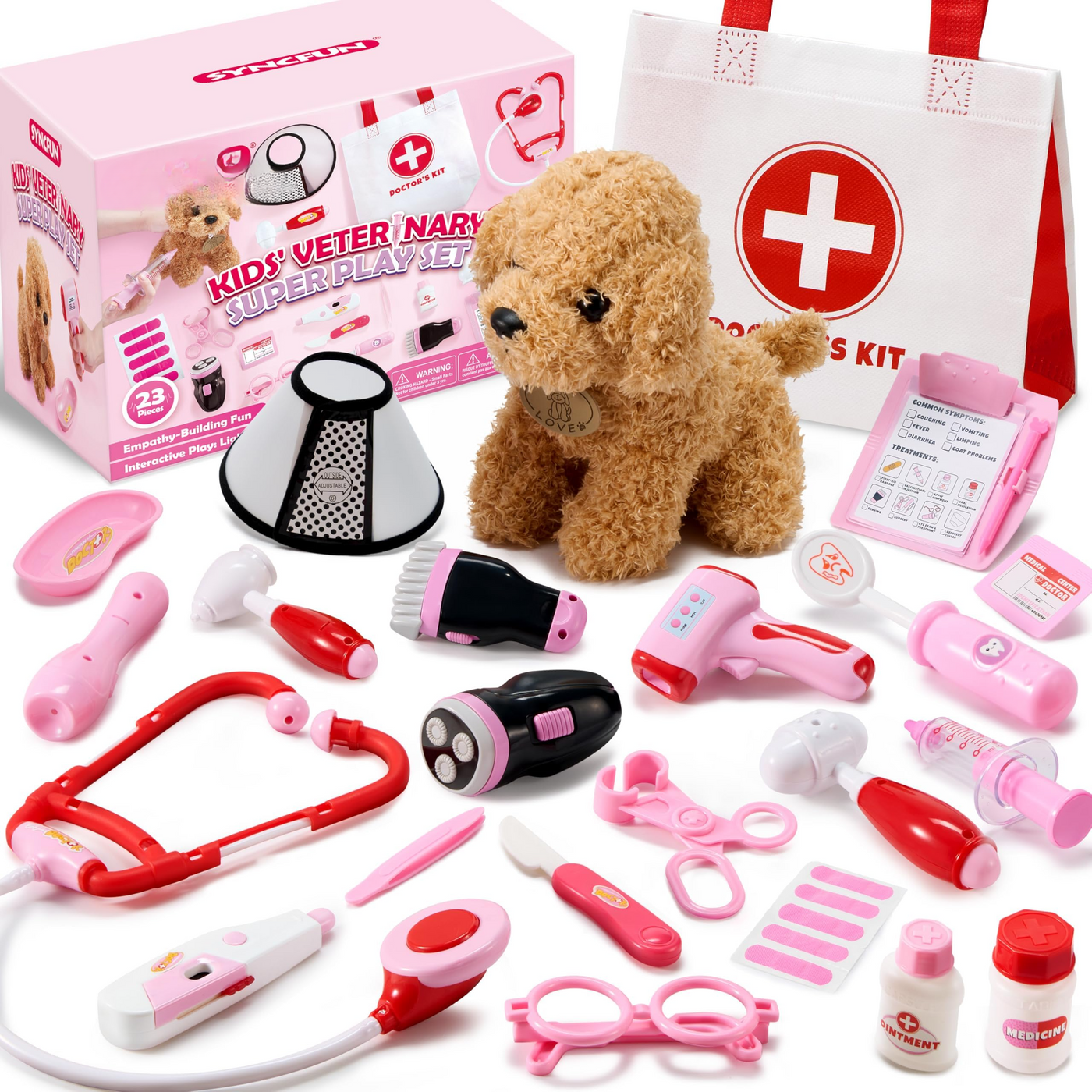 Doctor's case for children, vet toy for children, doctor's case for children with plush poodle toy