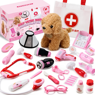 Doctor's case for children, vet toy for children, doctor's case for children with plush poodle toy