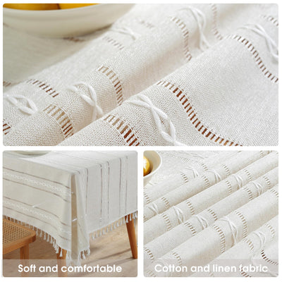 Tablecloth Rectangular Cotton Linen Tablecloth Washable Antifouling Tassel Design for Kitchen, Dining Room, Picnic, Outdoor, Garden