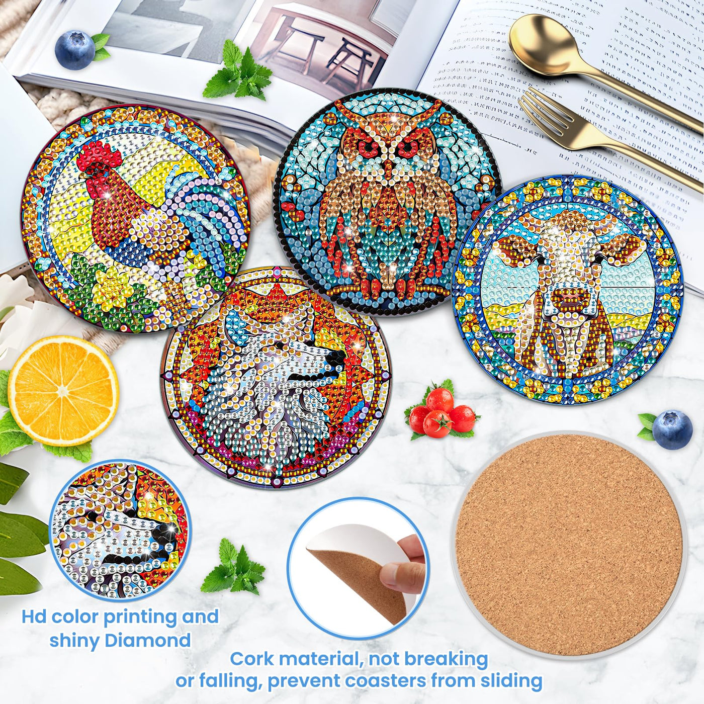 8 PCS Diamond Painting Coasters with Holder