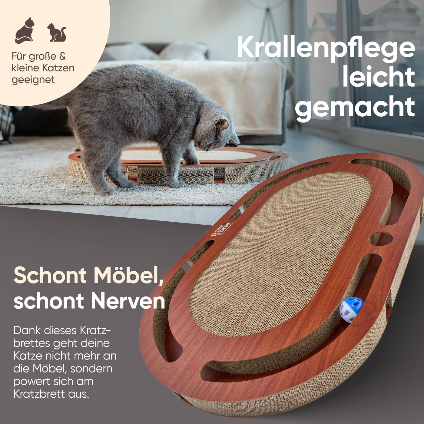 Planche à gratter - Peut être utilisée des Deux Côtés + Carton Interchangeable - Comprend un jouet pour Chat-Carton à gratter XXL de Haute Qualité en MDF Robuste-Tapis à gratter