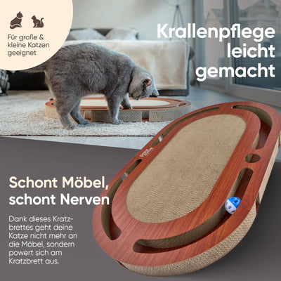 Planche à gratter - Peut être utilisée des Deux Côtés + Carton Interchangeable - Comprend un jouet pour Chat-Carton à gratter XXL de Haute Qualité en MDF Robuste-Tapis à gratter