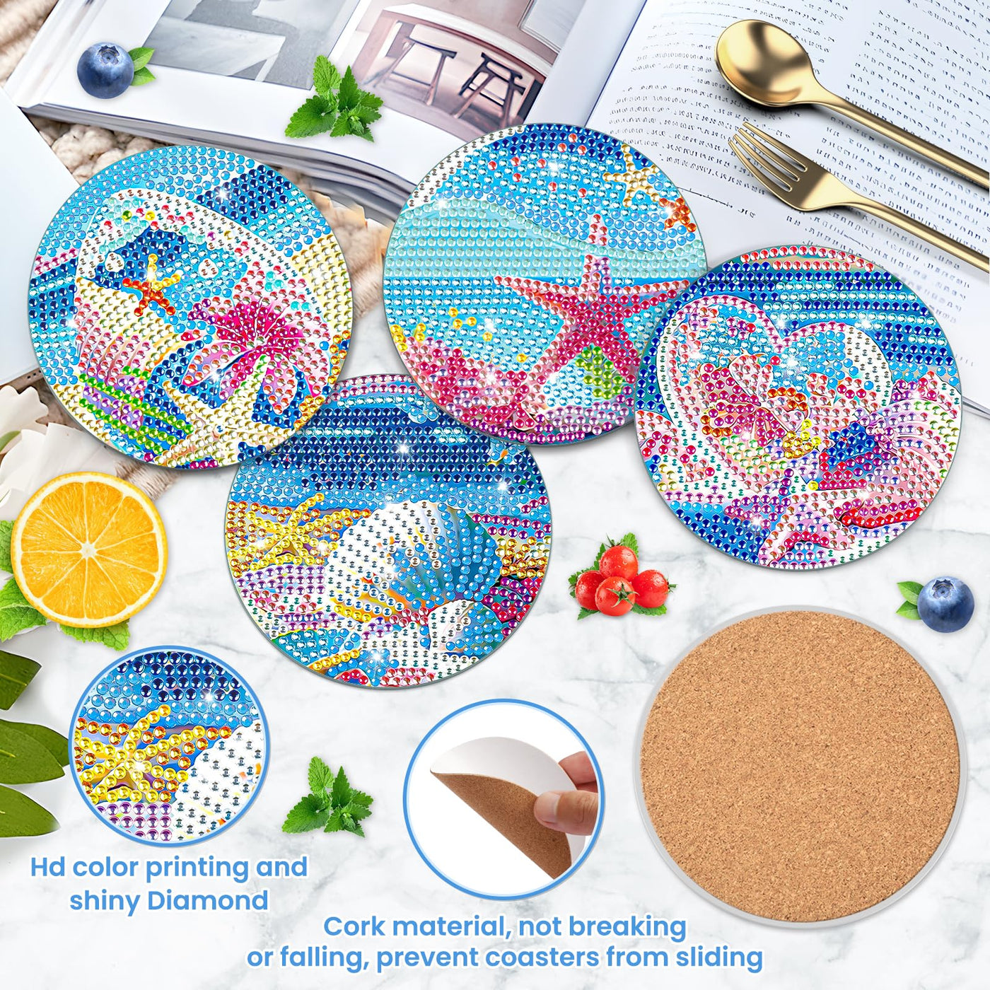 6 PCS Diamond Painting Coasters with Holder
