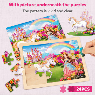 Puzzle unicorn princess parts children wooden puzzle, preschool educational toy