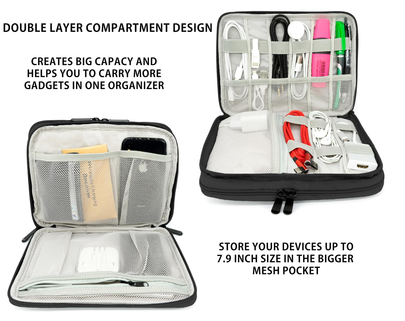 Universal cable organizer bag for electronic accessories - Travel cable bag storage