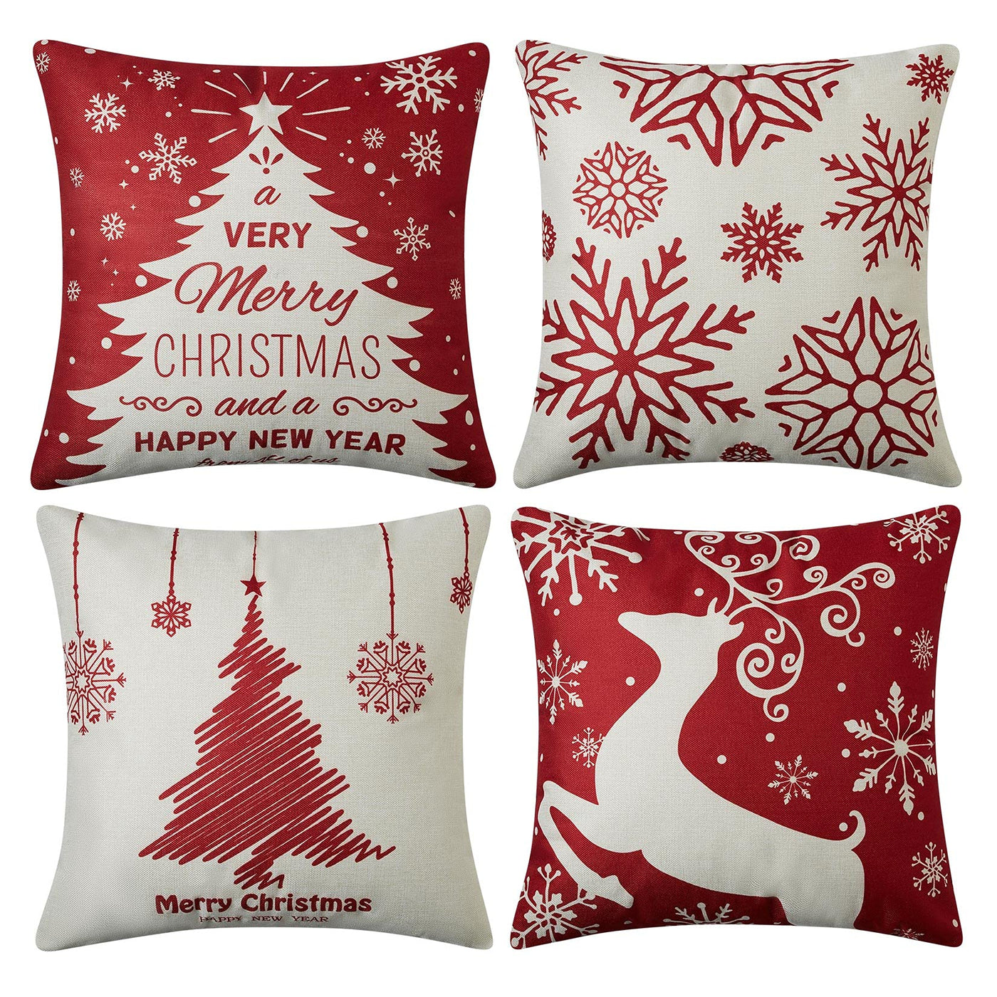 Christmas cushion cover set of 4 linen look cushion covers