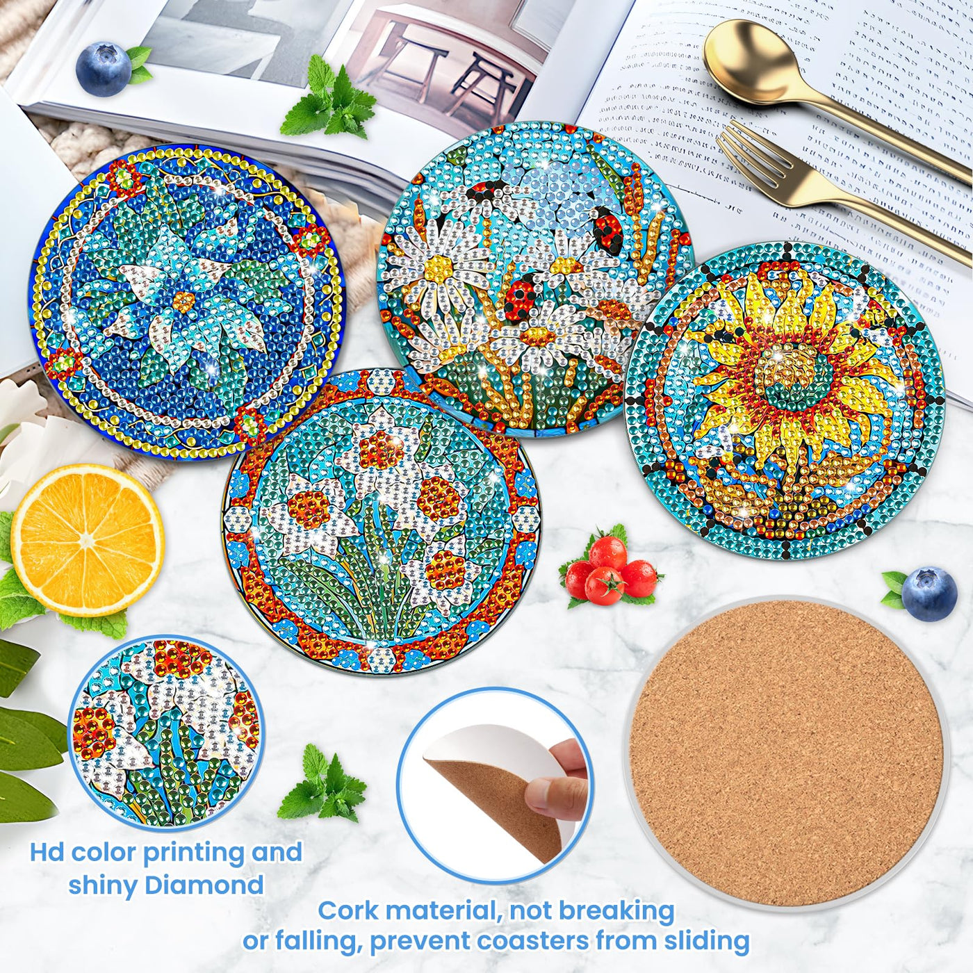 9 PCS Diamond Painting Coasters with Holder