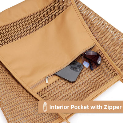 Mesh beach bag large with zipper inside pocket, shoulder bag ladies swim bag, foldable handbags