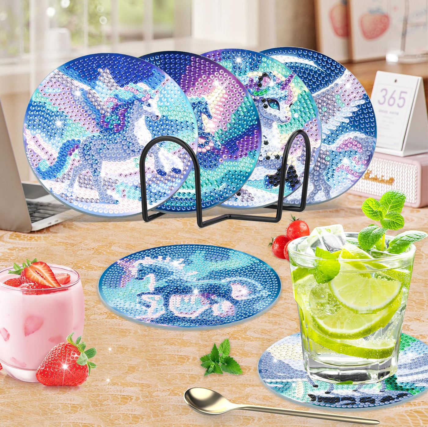 8 PCS Diamond Painting Coasters with Holder