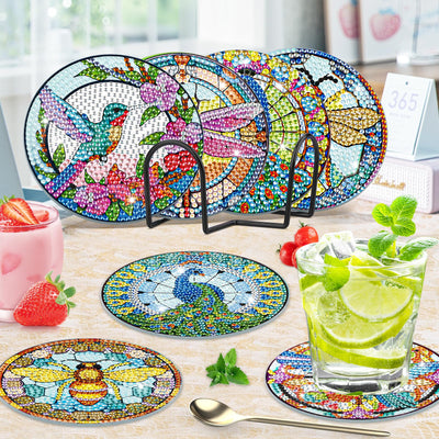 8 PCS Diamond Painting Coasters with Holder