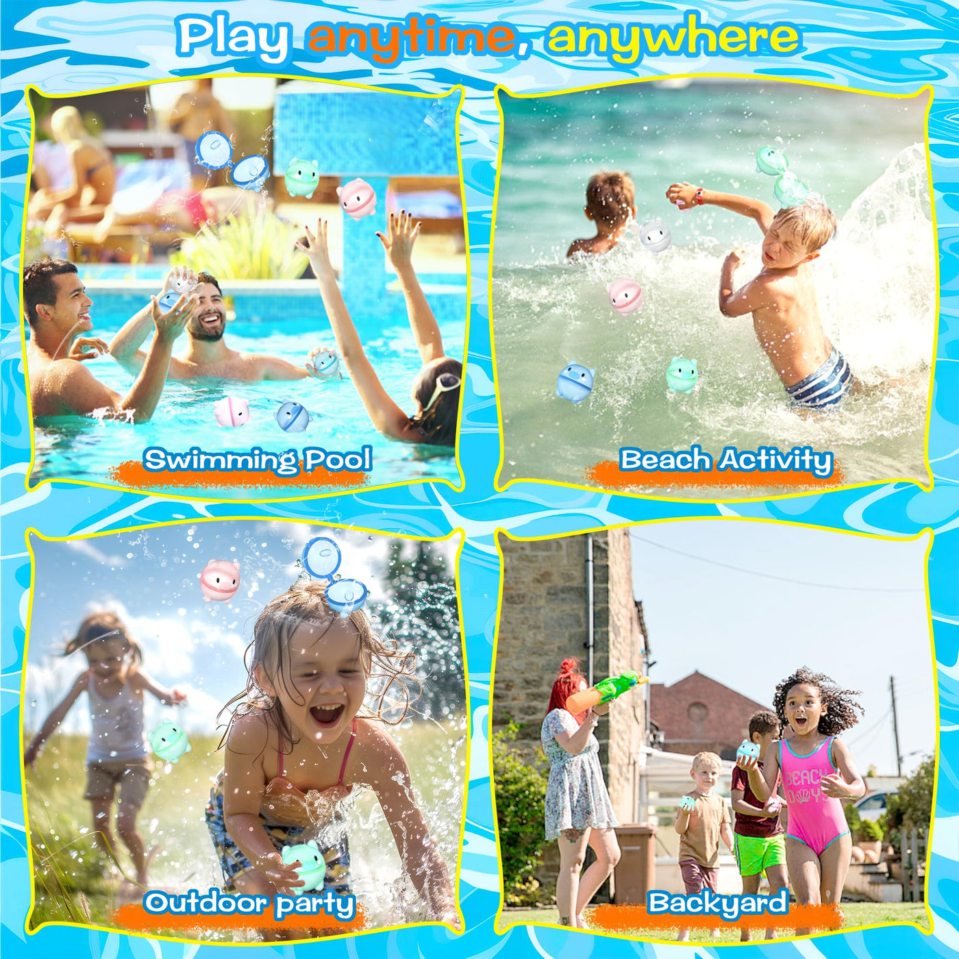 16 pièces de ballons d'eau réutilisables pour enfants et adultes, ballons d'eau à fermeture automatique