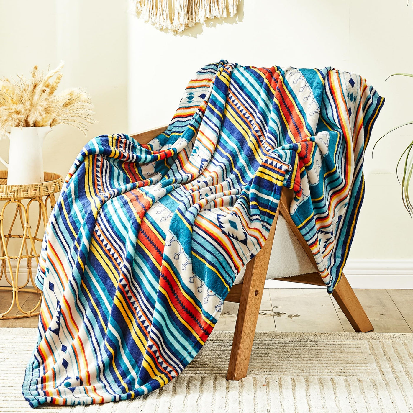 Kuscheldecke, Wohndecke Boho Decke Buntes Streifenmuster