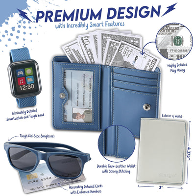Portefeuille de Jeu pour Garçons avec Argent et Jeu de Rôle Jouet Clés de Téléphone Portable Lunettes de Soleil Sac à Main pour Tout-petits pour Enfants