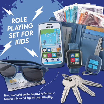 Portefeuille de Jeu pour Garçons avec Argent et Jeu de Rôle Jouet Clés de Téléphone Portable Lunettes de Soleil Sac à Main pour Tout-petits pour Enfants