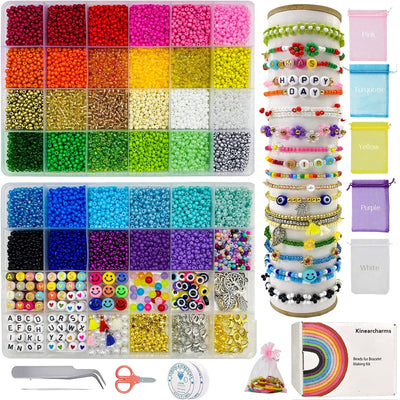 Beads for stringing 16000 pieces bead set, for bracelets Aesthetic glass beads, do it yourself with 22 different bead charms kit for DIY