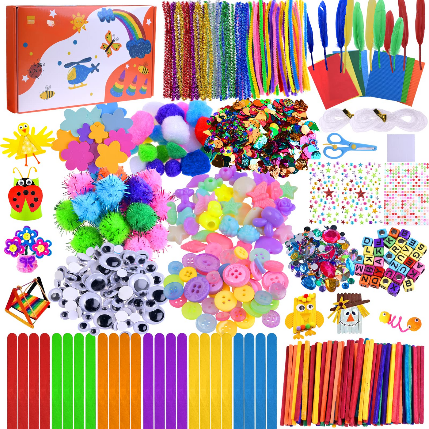 Craft kits Craft supplies for children Easter Crafting with pipe cleaners pompom feathers , вeads аoam rubber сolored paper вecorations