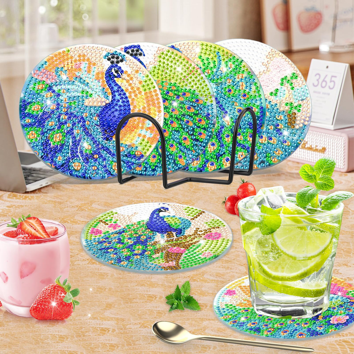 8 PCS Diamond Painting Coasters with Holder
