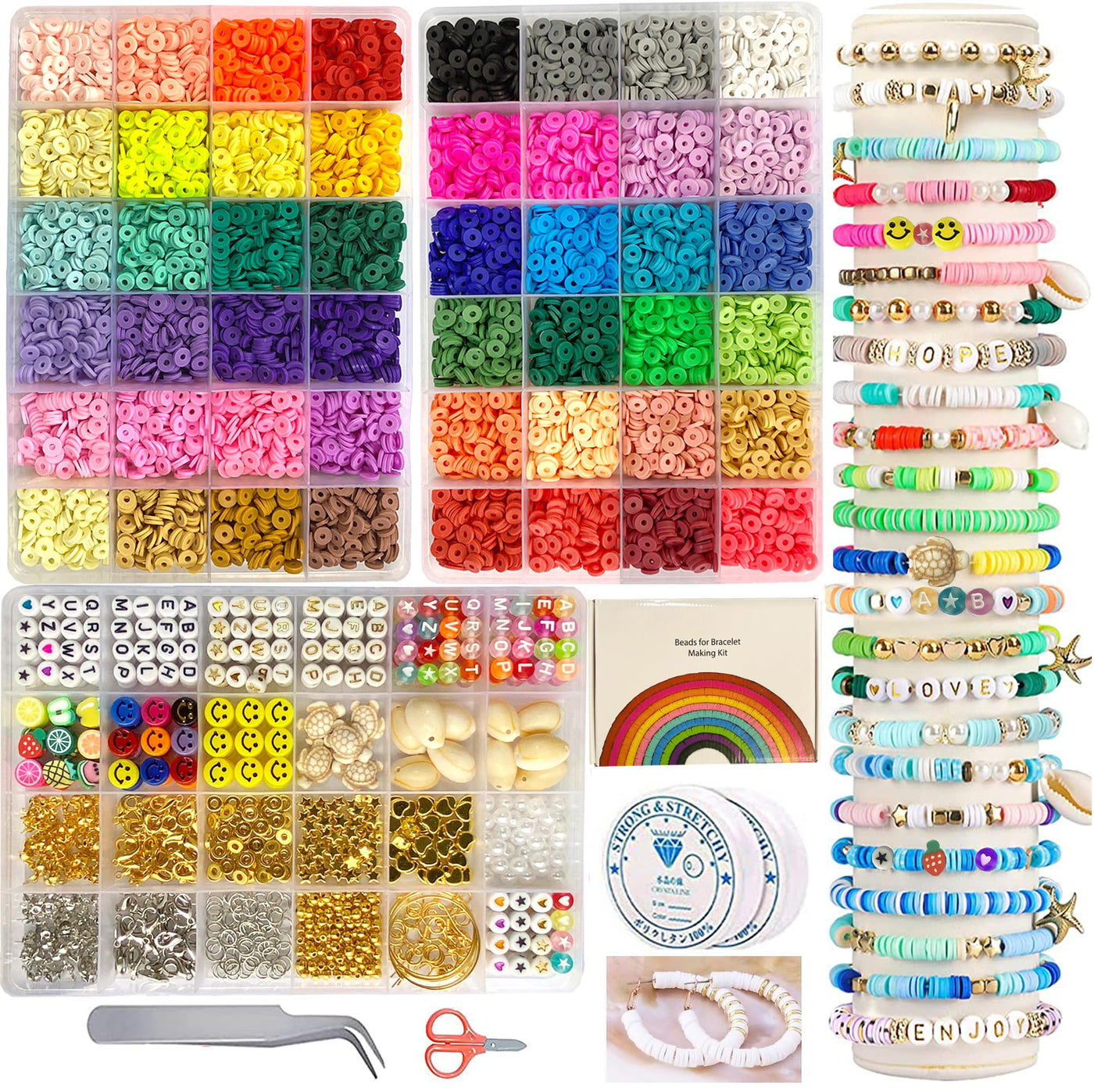 Beads for stringing, 10000+pcs Clay Beads Set Heishi Beads Set Jewelry Polymer Clay Beads, DIY Bead Set for Bracelets Heishi Beads