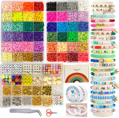 Beads for stringing, 10000+pcs Clay Beads Set Heishi Beads Set Jewelry Polymer Clay Beads, DIY Bead Set for Bracelets Heishi Beads