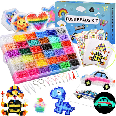 10000 perles à repasser, 36 couleurs de perles à repasser avec plaques, pinces, instructions, set de perles pour enfants avec boîte de rangement