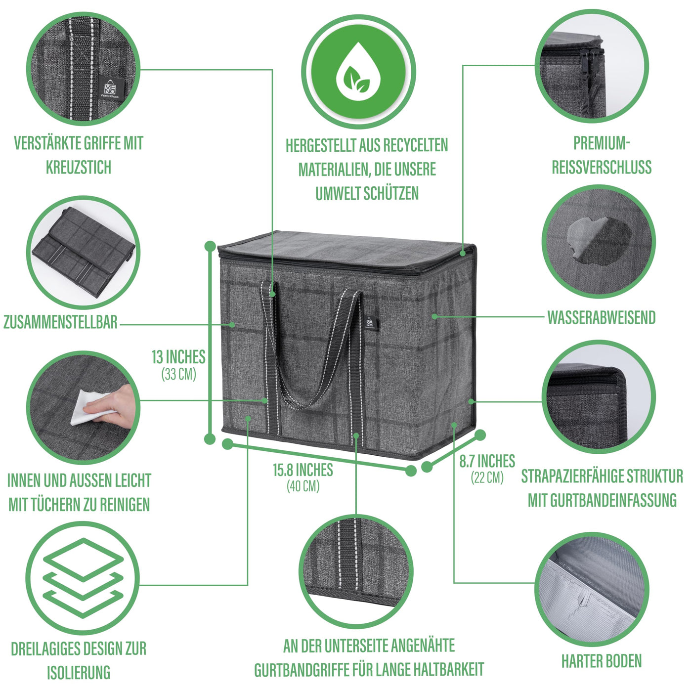 2 Stück Einkaufstasche Wiederverwendbare faltbare Kühltasche Einkaufskorb