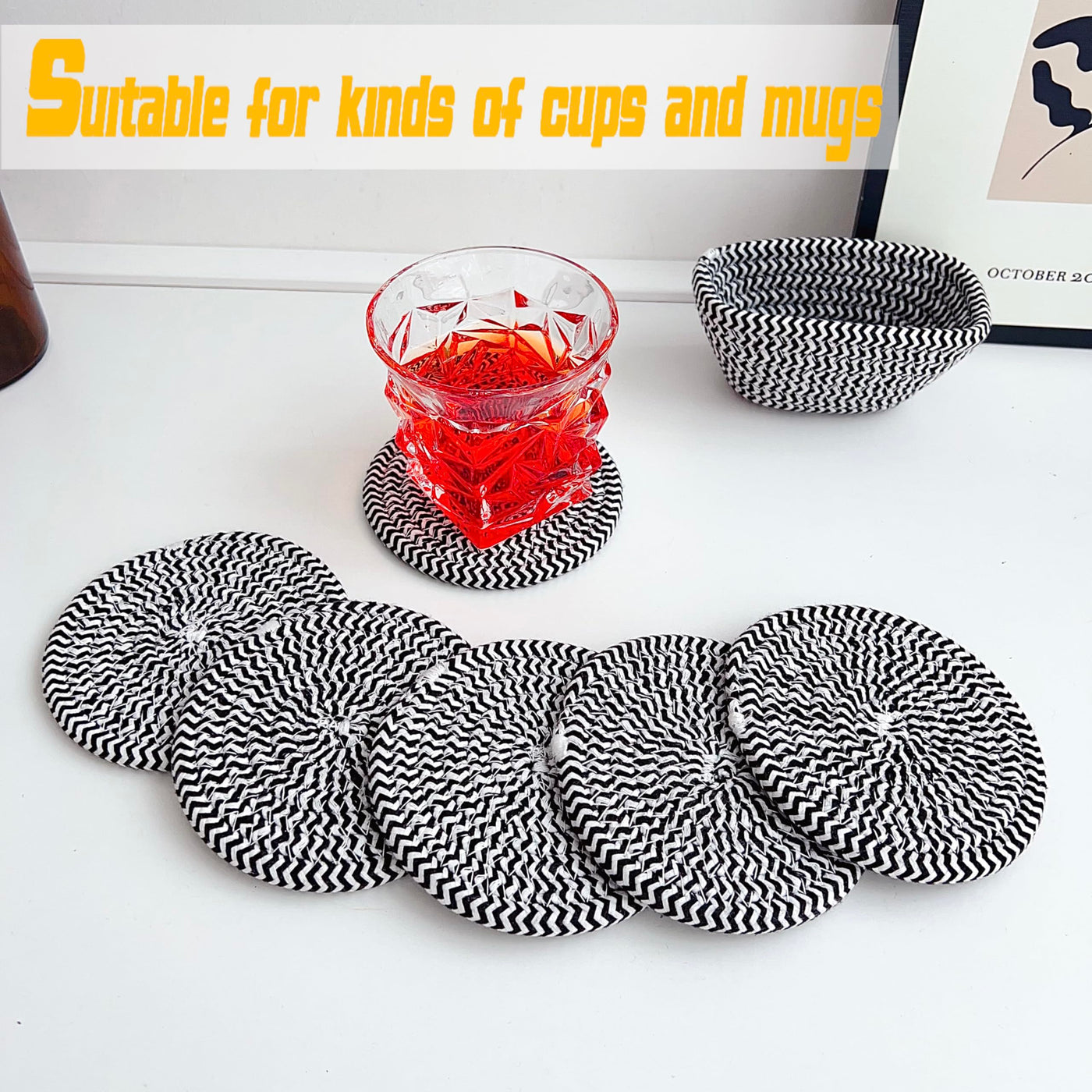 Verres à sous-verre Boho avec panier de rangement