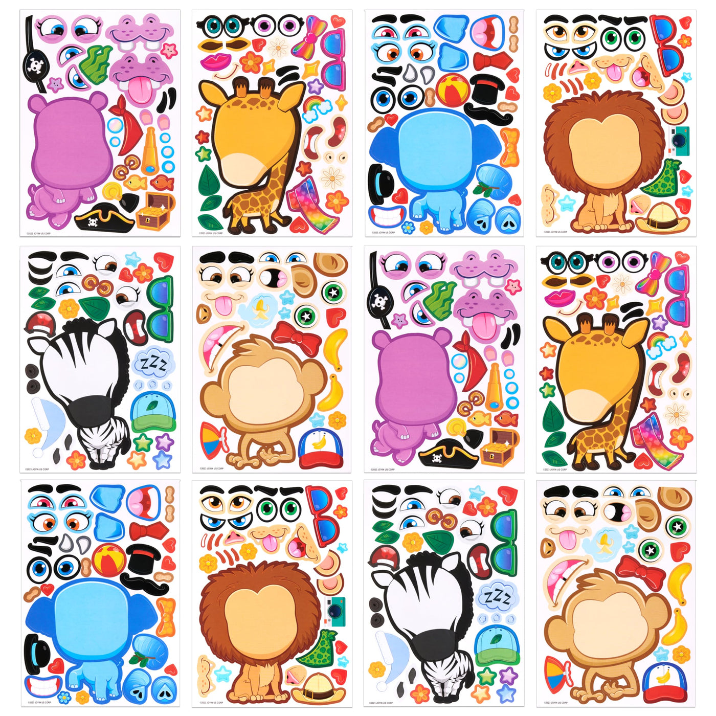 Autocollant Ensemble d'autocollants pour enfants Make-a-face Sticker DIY Sticker Autocollants pour le visage DIY pour enfants avec lion, singe et animaux fantastiques pour la fête