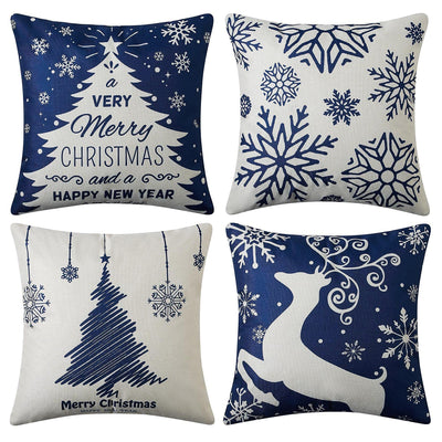 Christmas cushion cover set of 4 linen look cushion covers