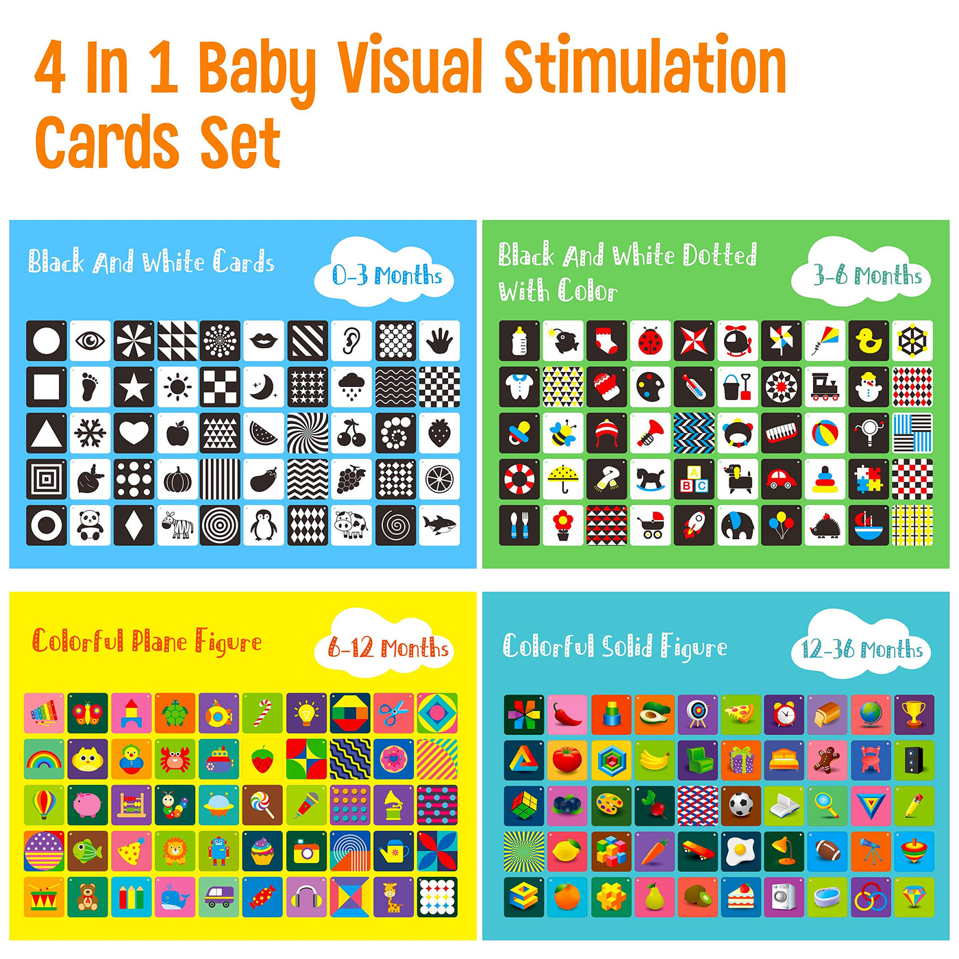 Cartes flash colorées ; pour la stimulation visuelle en 3D des bébés et des enfants en bas âge
