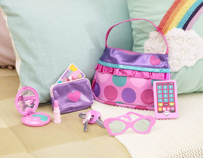 Princess Bag for Kids, 8 Piece Toy Bag with Toy Make-Up, Wallet, Mobile Phone, Keys and More for Kids From 3 Years of Age