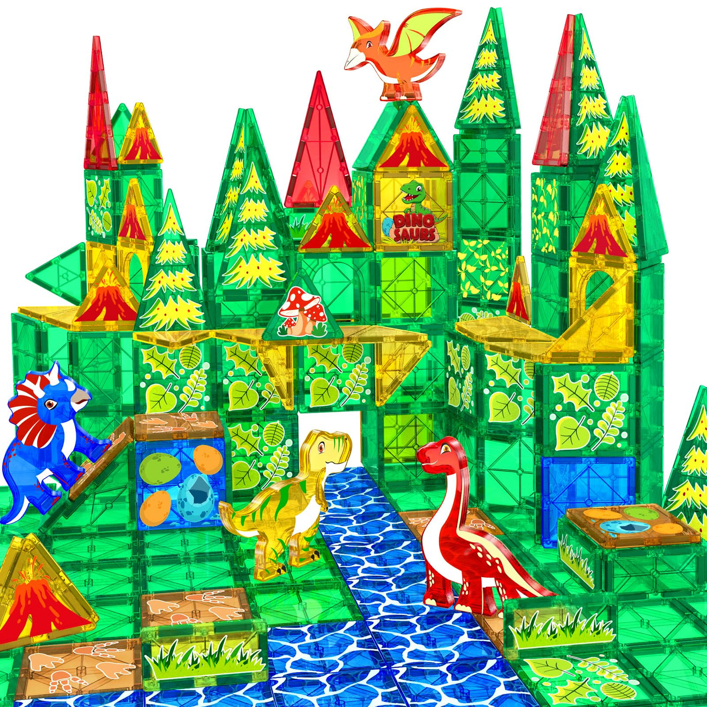 Magnetic tiles children's toy dinosaur toy, STEM magnetic building blocks