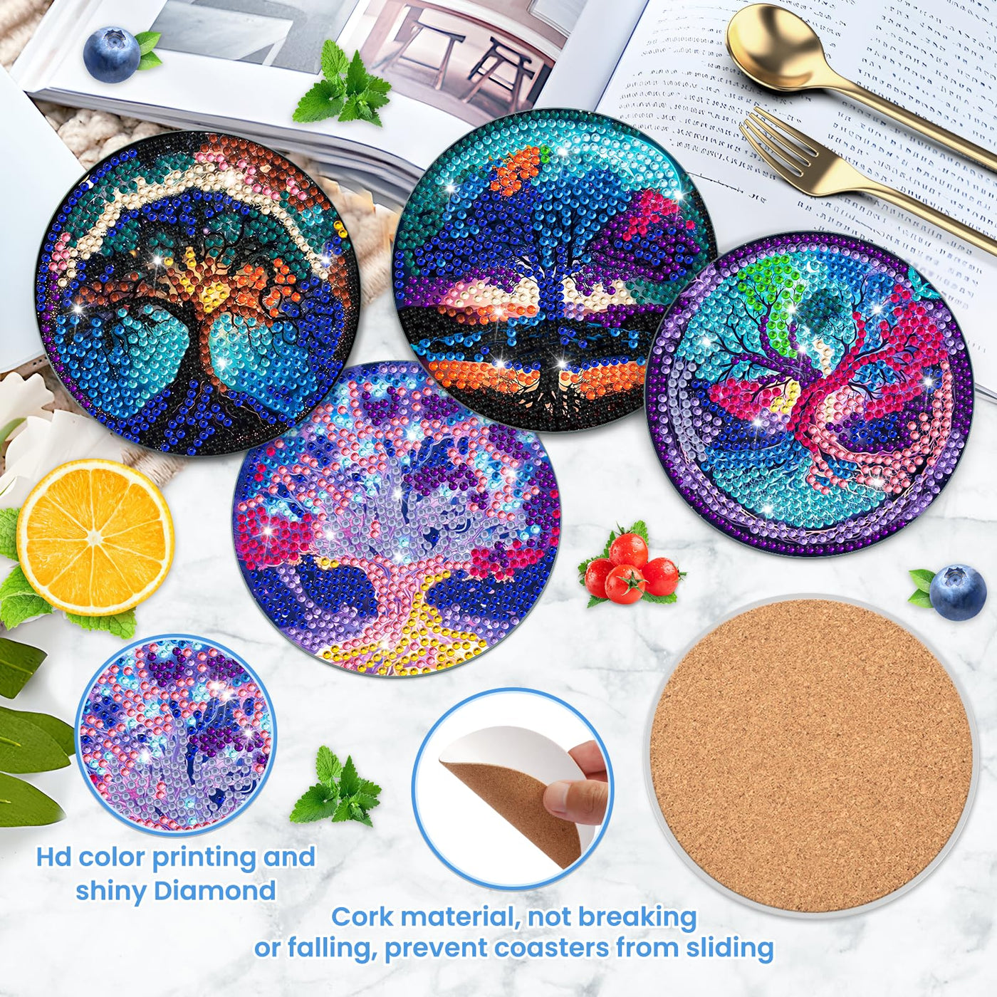 8 PCS Diamond Painting Coasters with Holder