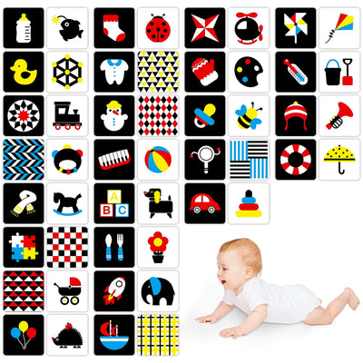 50 pages de cartes de stimulation visuelle colorées pour bébés, 25 pièces de cartes à code couleur très contrasté