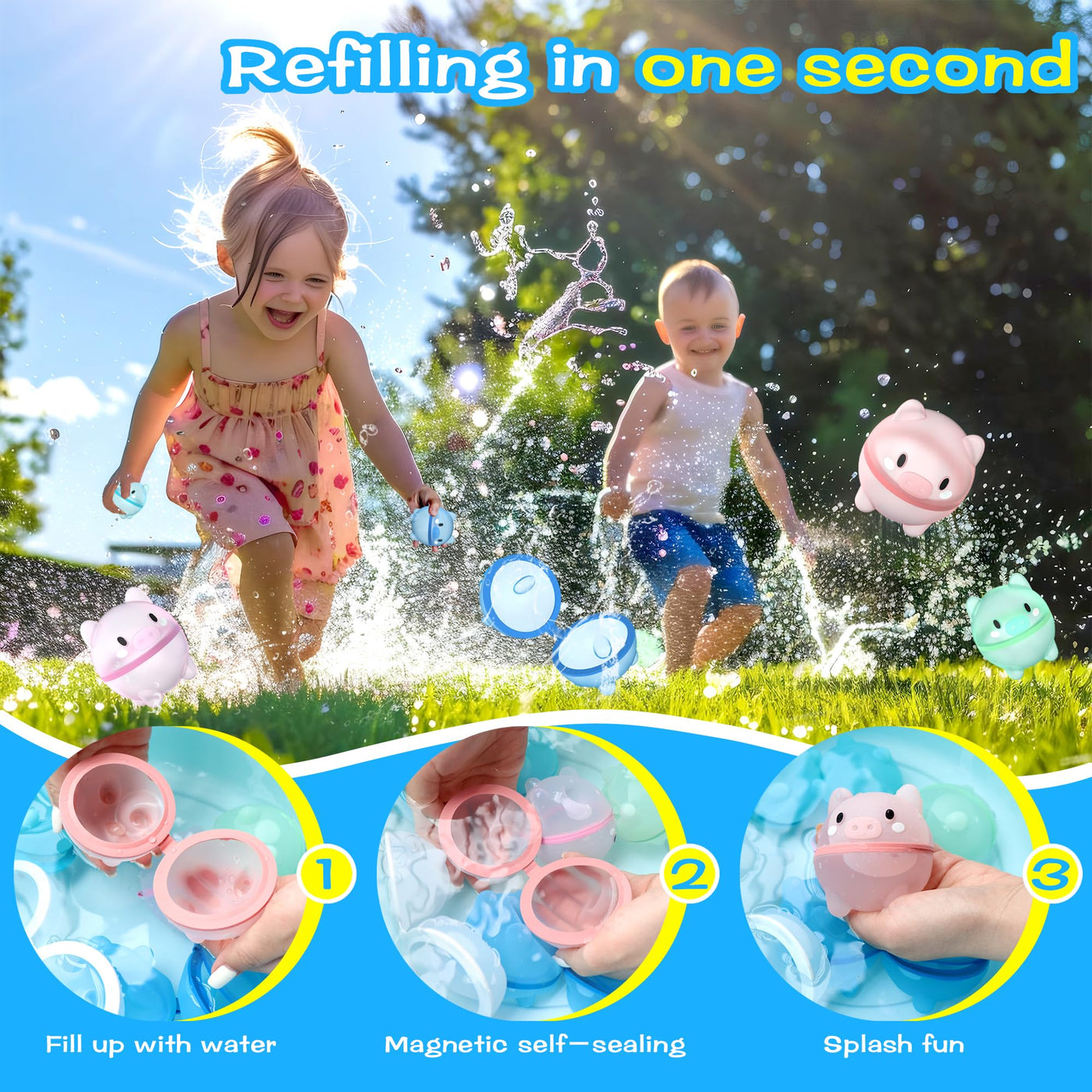 16 pièces de ballons d'eau réutilisables pour enfants et adultes, ballons d'eau à fermeture automatique