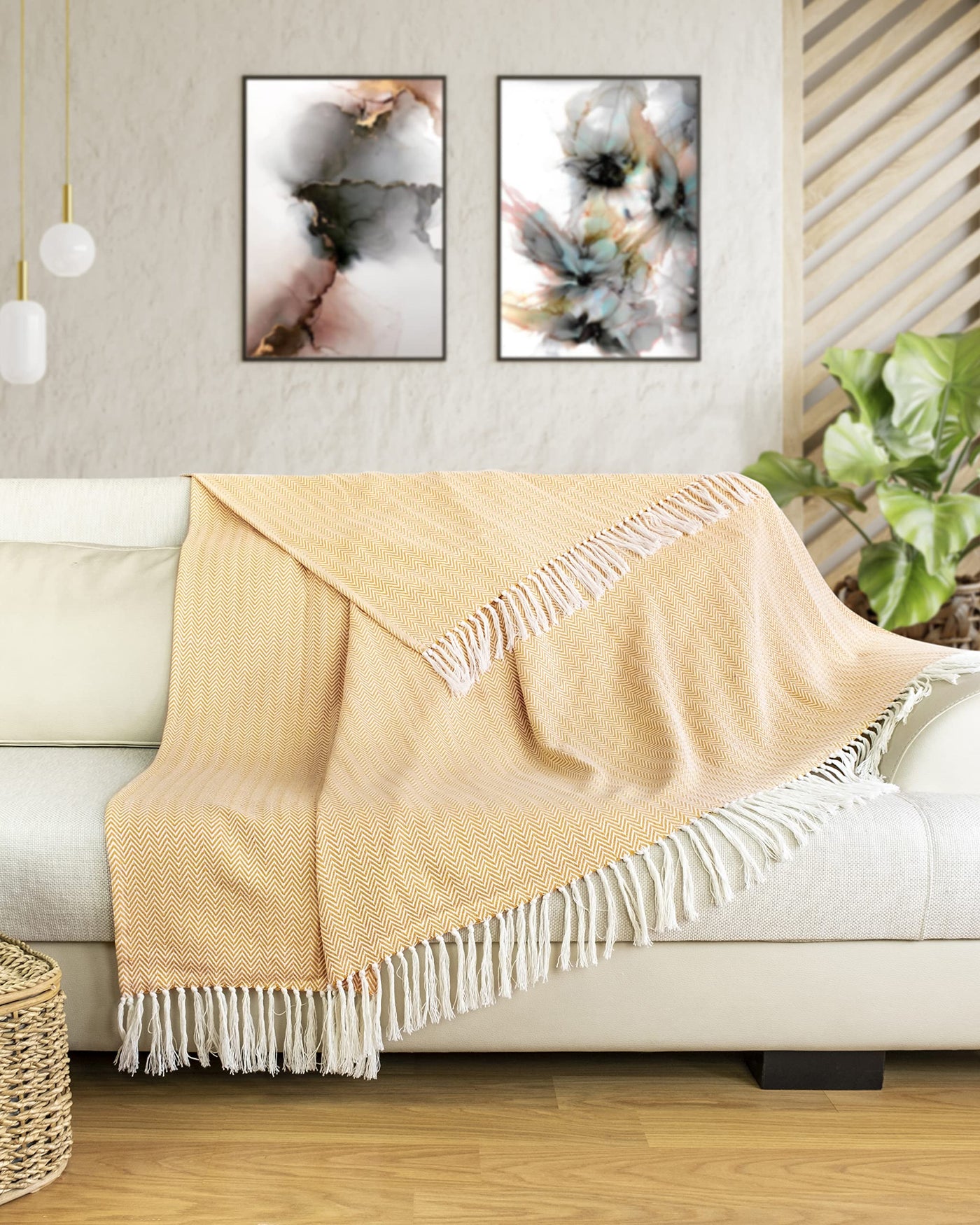 Premium bedspread with fringes - cotton blanket as bed throw, couch throw