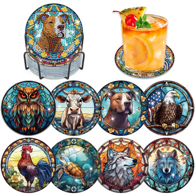8 PCS Diamond Painting Coasters with Holder