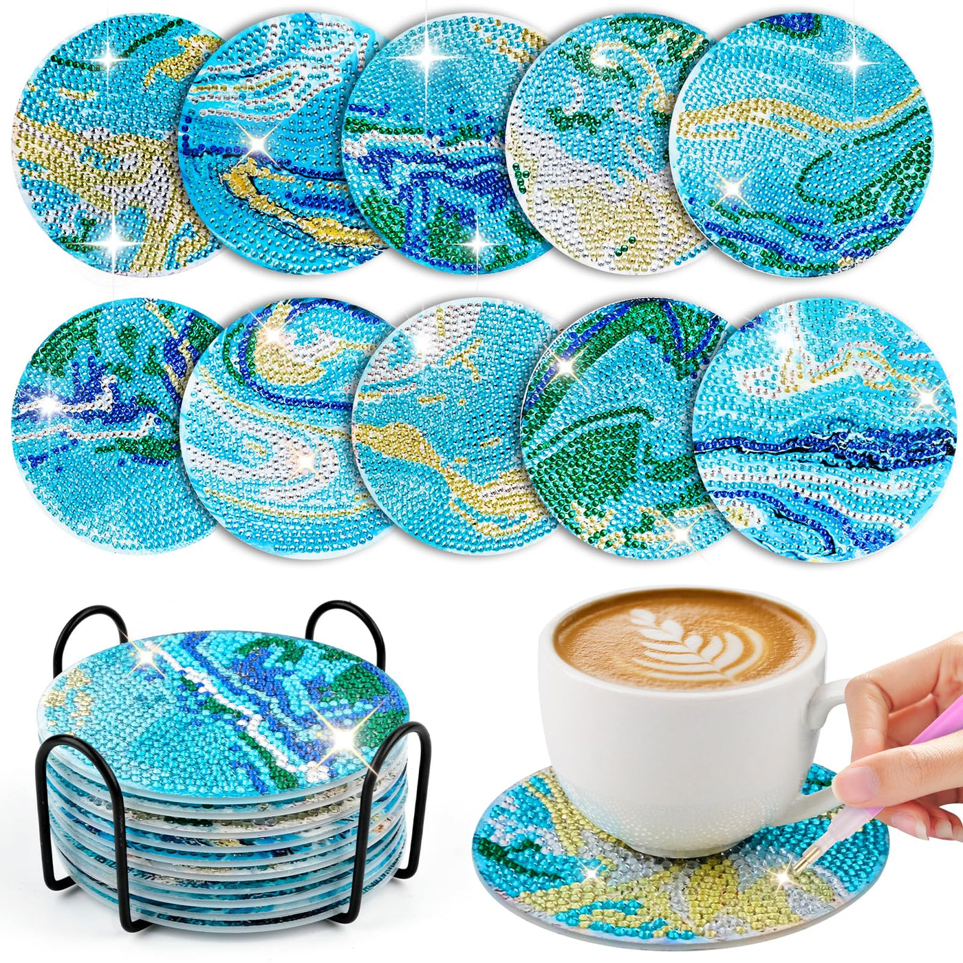 10pcs Diamond Painting Coasters With Holder